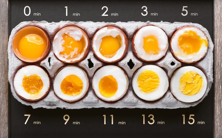 Eggs in varying degrees of availability depending on the time of boiling eggs