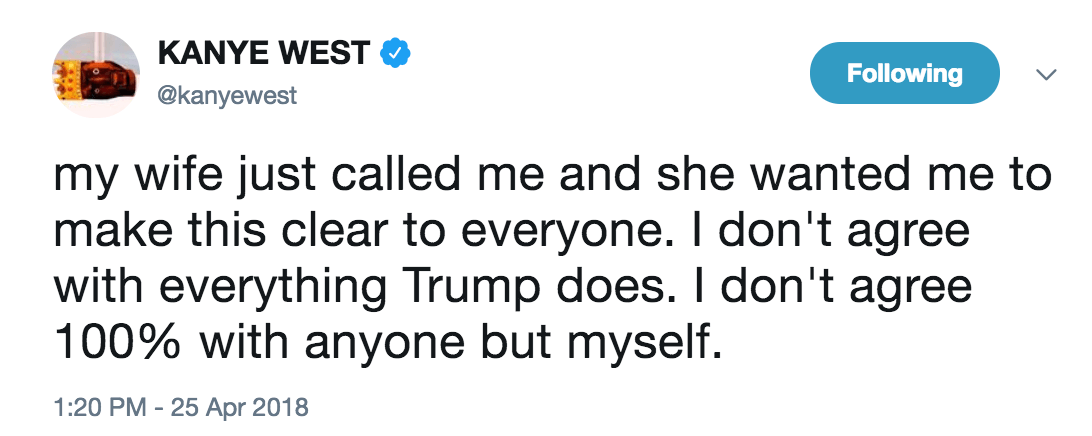 Kanye West clarifying his statements about Donald Trump