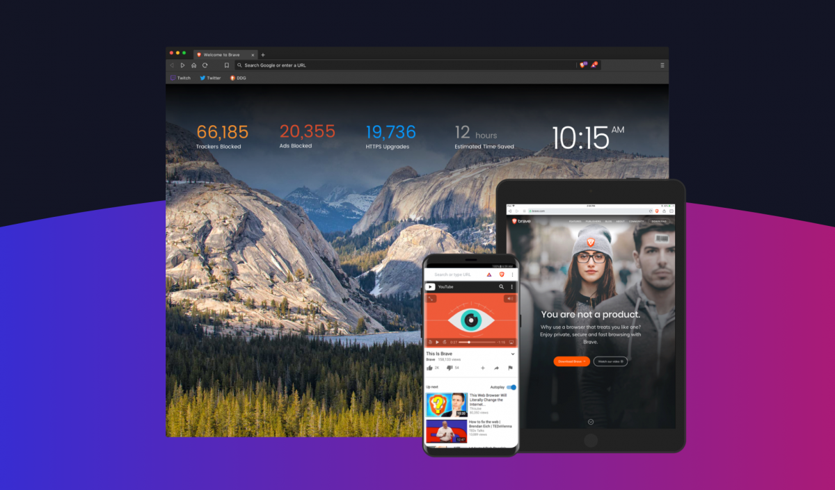 Brave browser with a integrated ad blocker for all devices