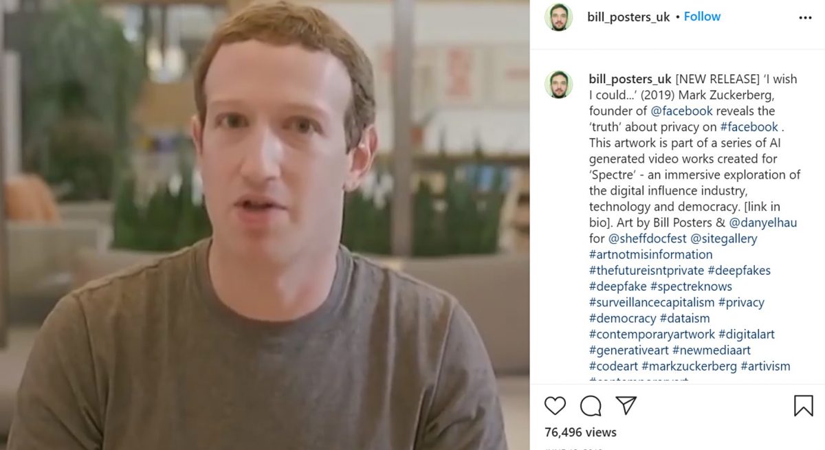 Mark Zuckerberg fake video by Bill Posters