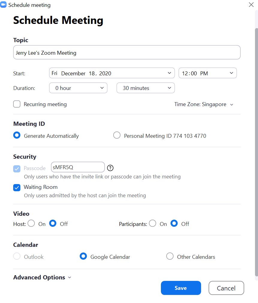 Scheduling a Zoom Meeting