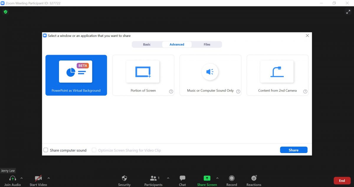 Share screen on Zoom advanced features