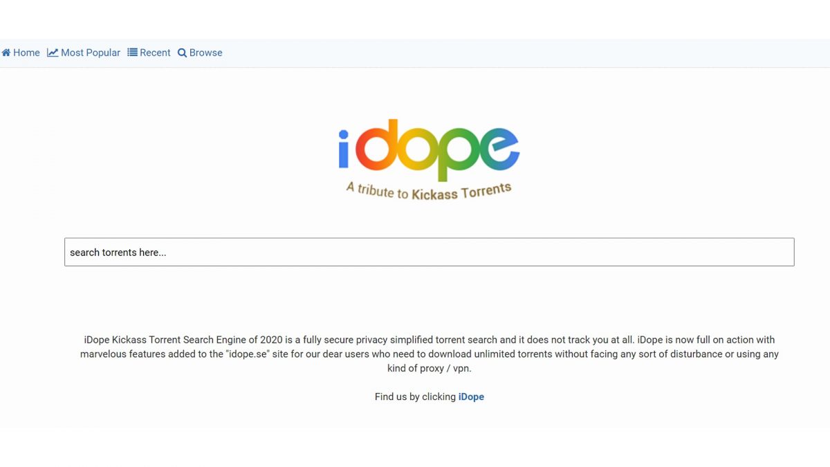 iDope torrent search engine.