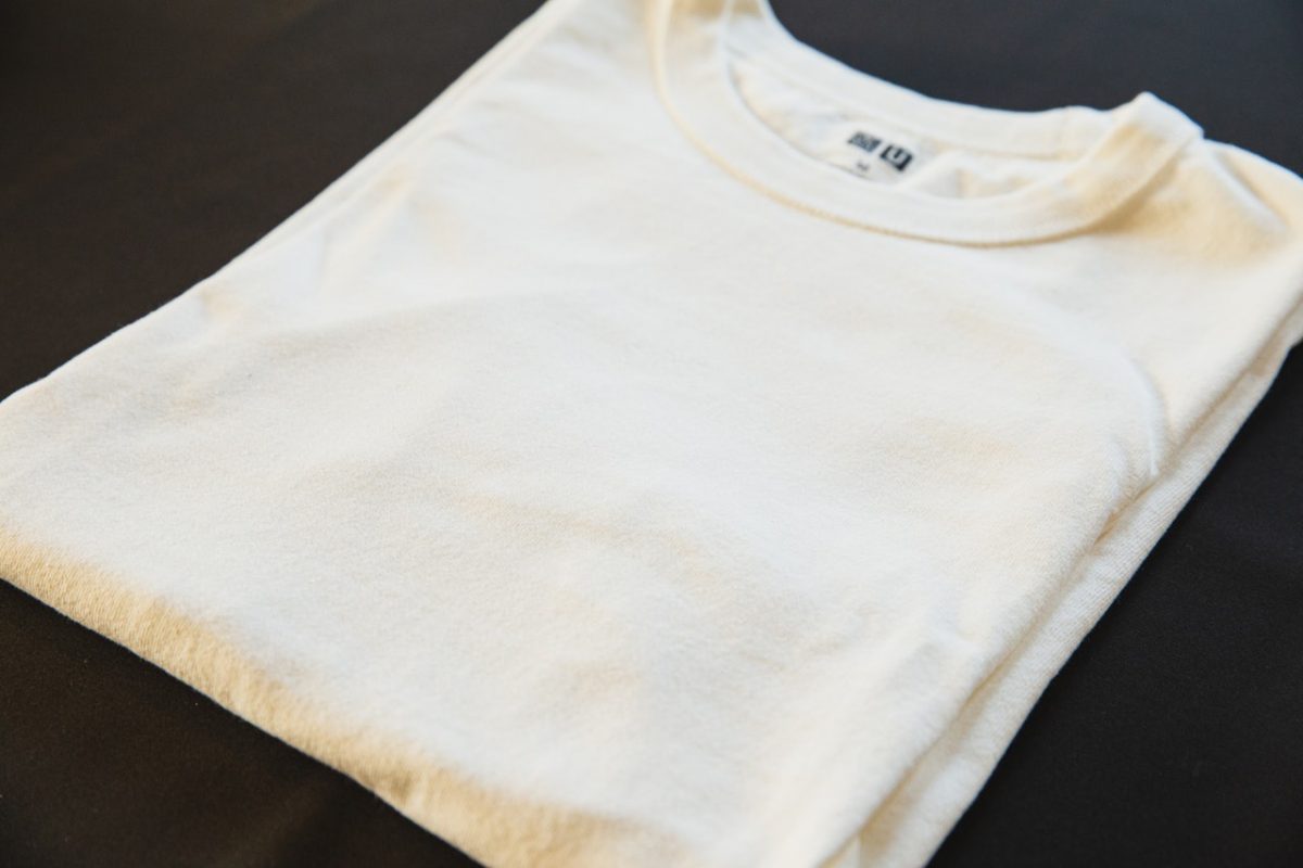 A folded cotton t-shirt for hair plopping.