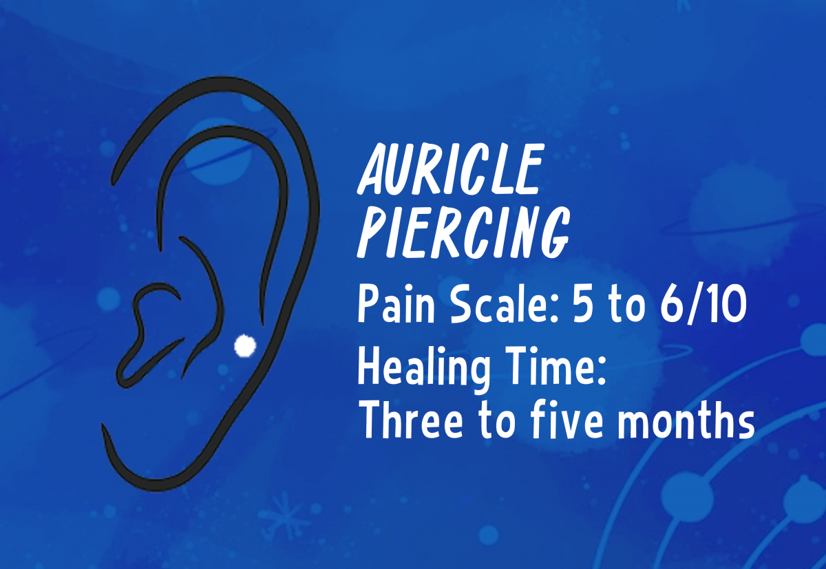 A graphic showing the placement of an auricle piercing.
