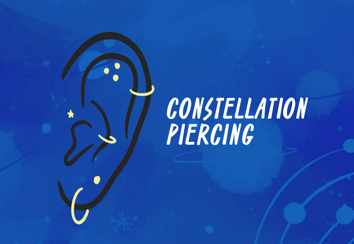 A graphic showing the placement of a constellation piercing.