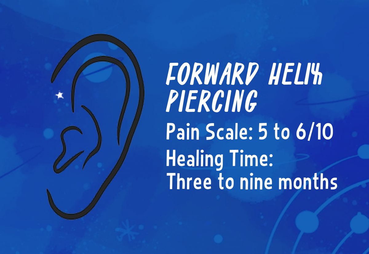 A graphic showing the placement of a forward helix piercing.