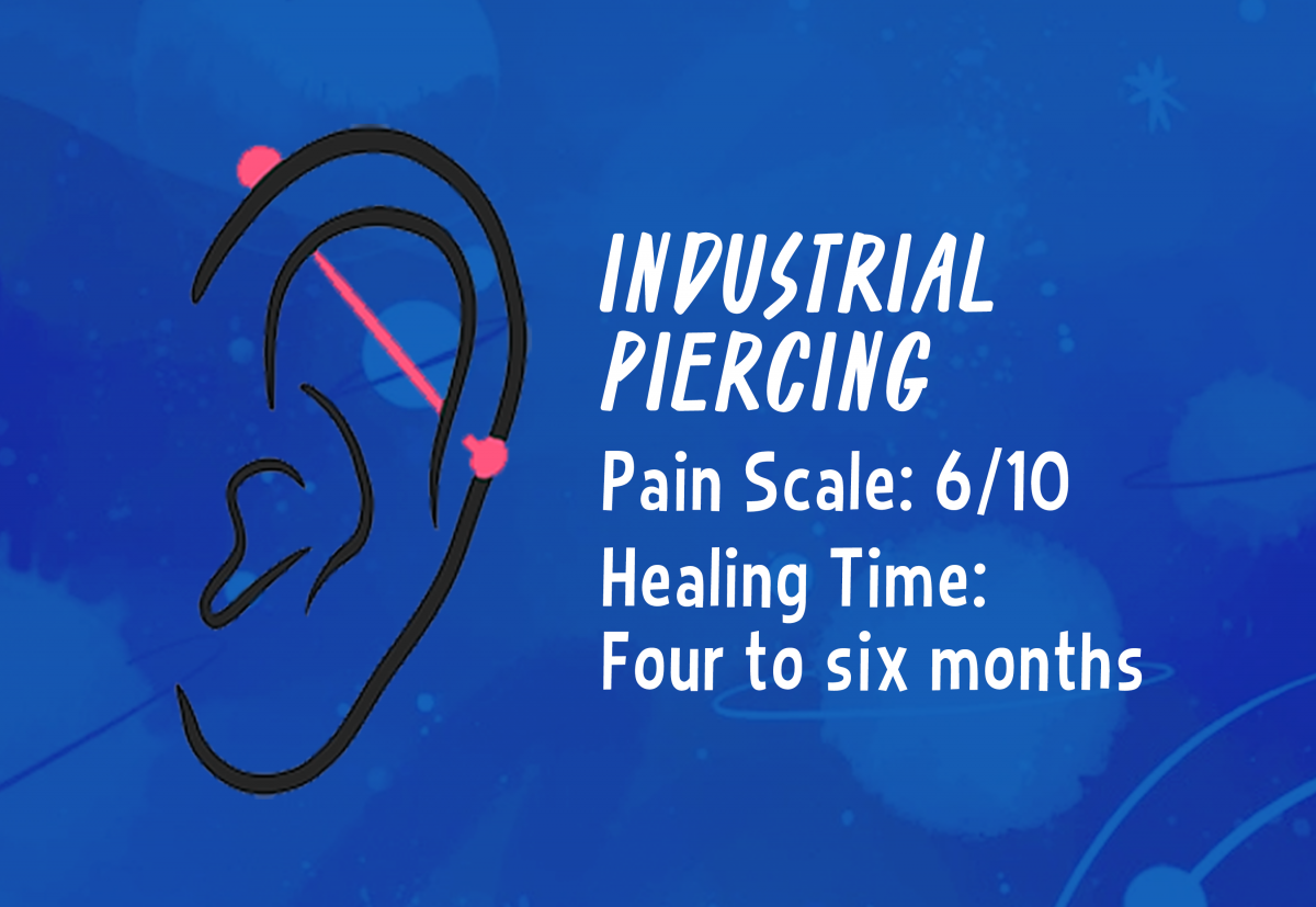 A graphic showing the placement of an industrial piercing.