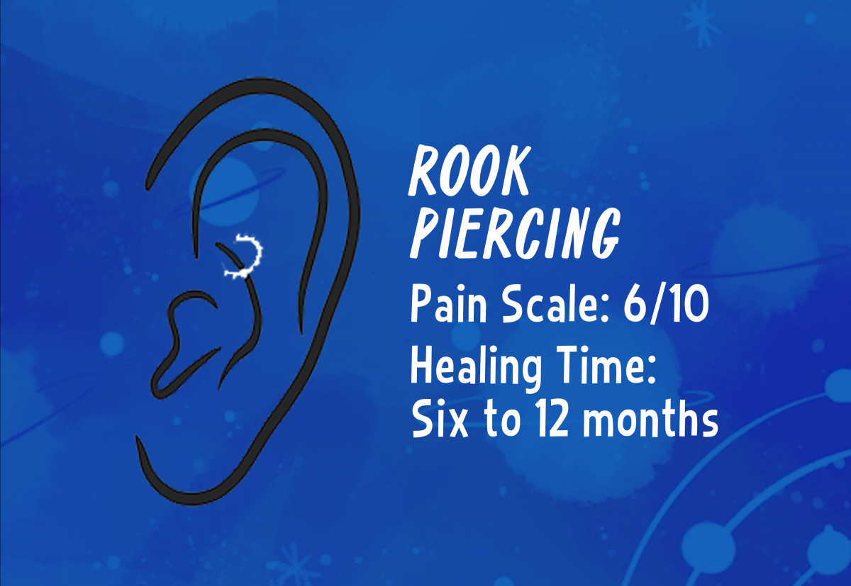 A graphic showing the placement of a rook piercing.