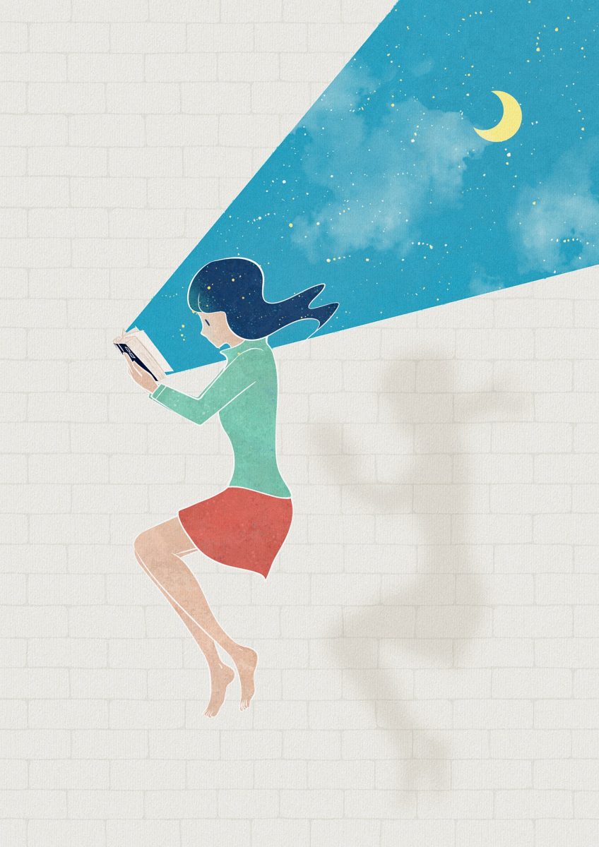 girl reading book graphic