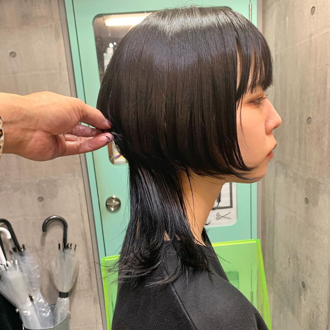 Japanese Layered Wolf Cut with Straight Bangs