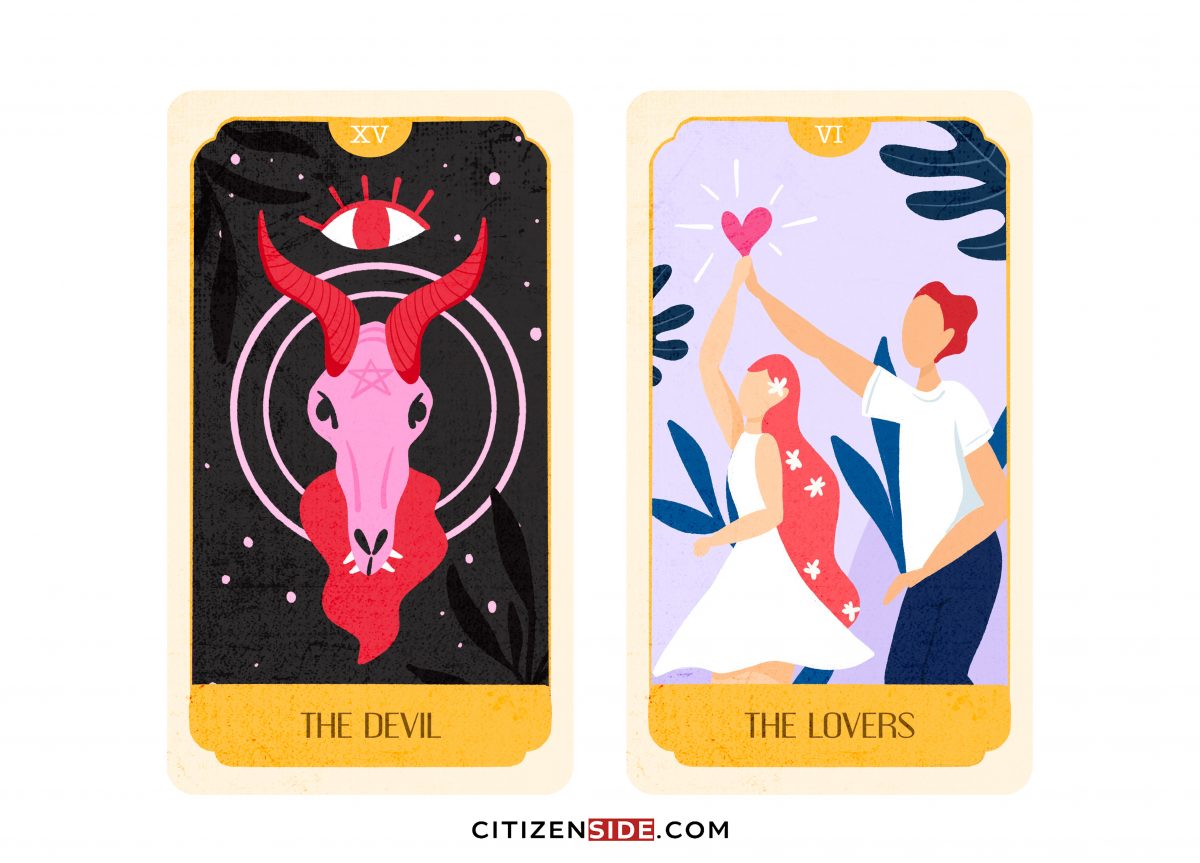 Devil and Lovers Tarot Birth Card