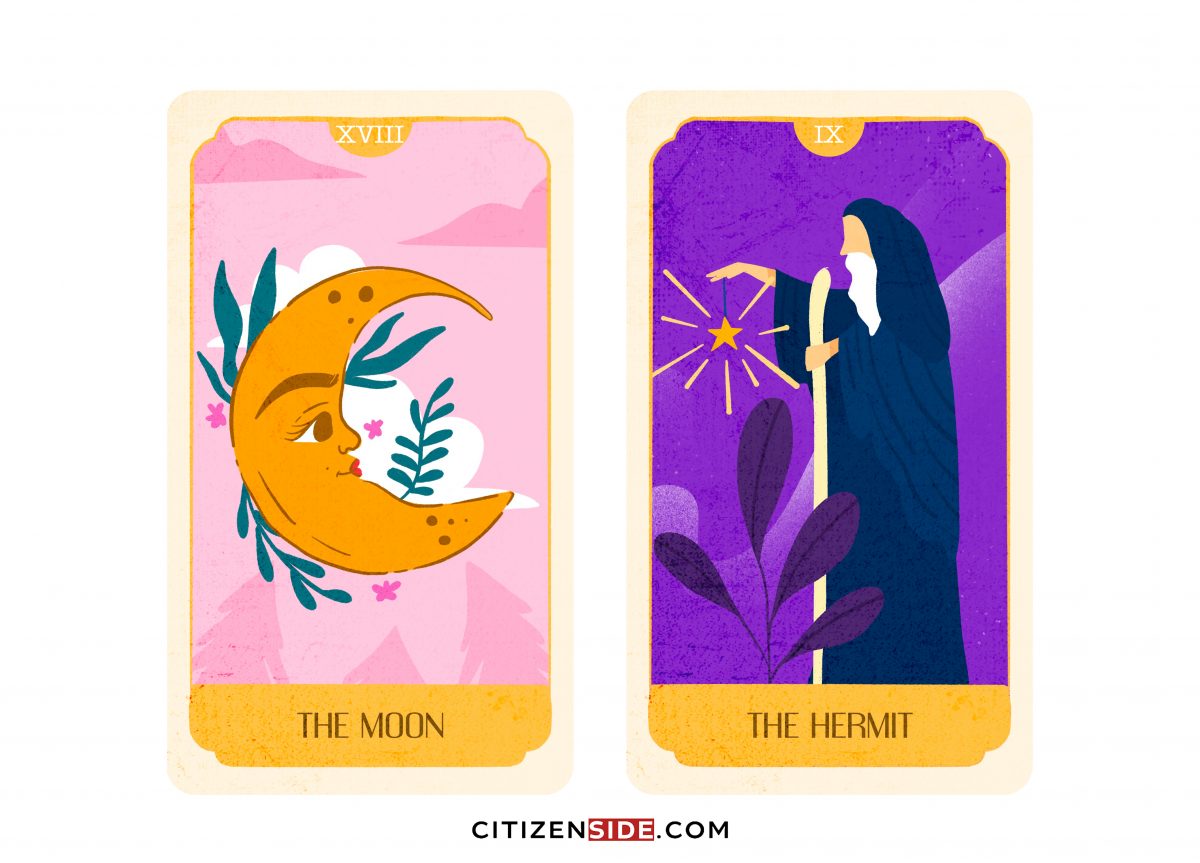 Moon and Hermit Tarot Birth Card