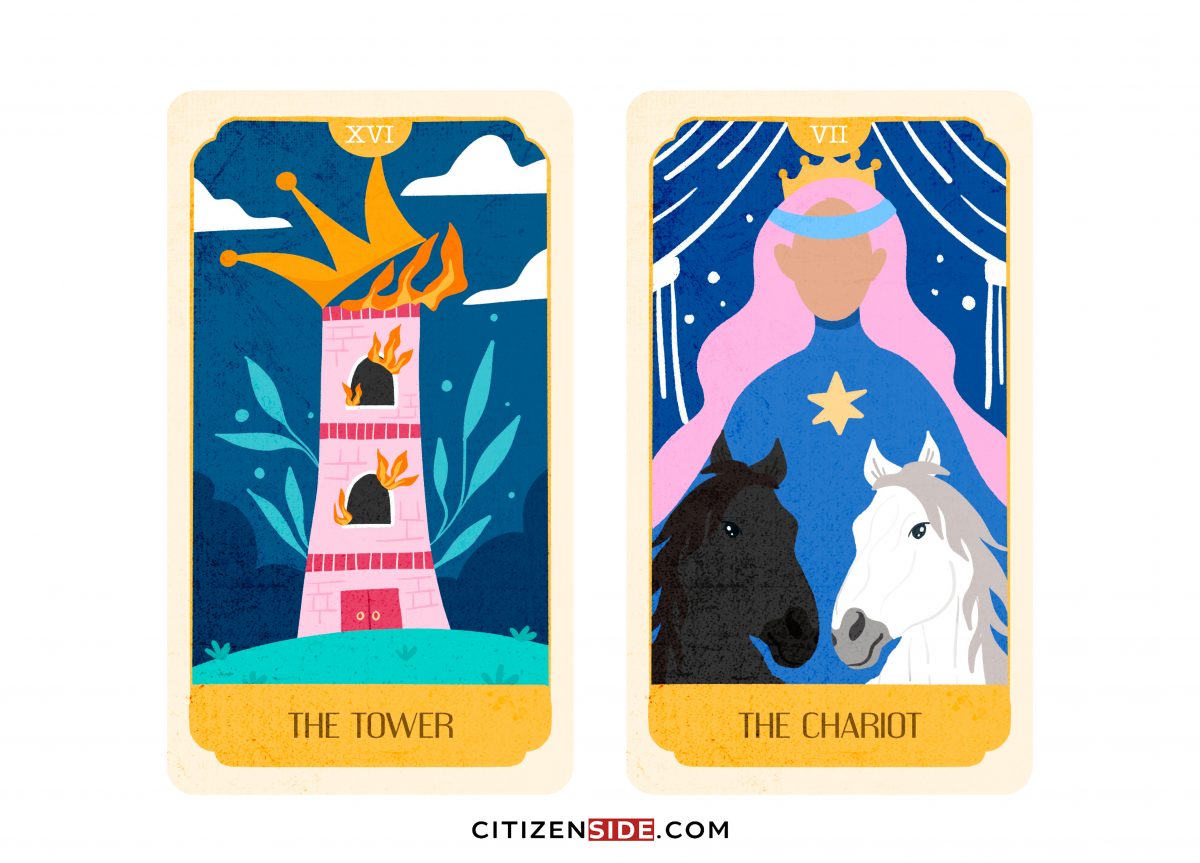Tower and Chariot Tarot Birth Card
