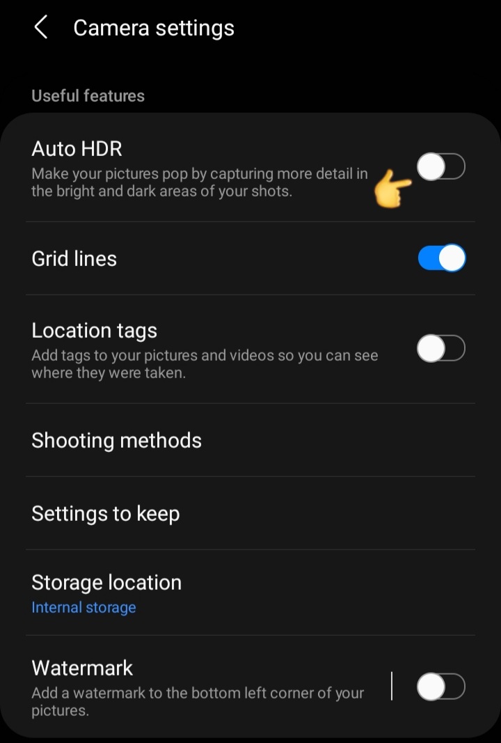 Instructions for turning off HDR on android phones.
