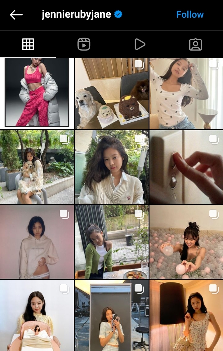 A screenshot of Jennie Kim’s Instagram feed.