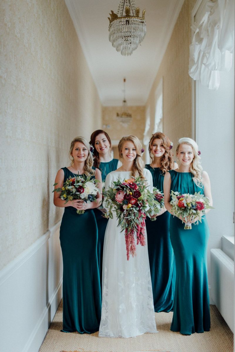 Purple, turquoise, and white winter wedding colors.