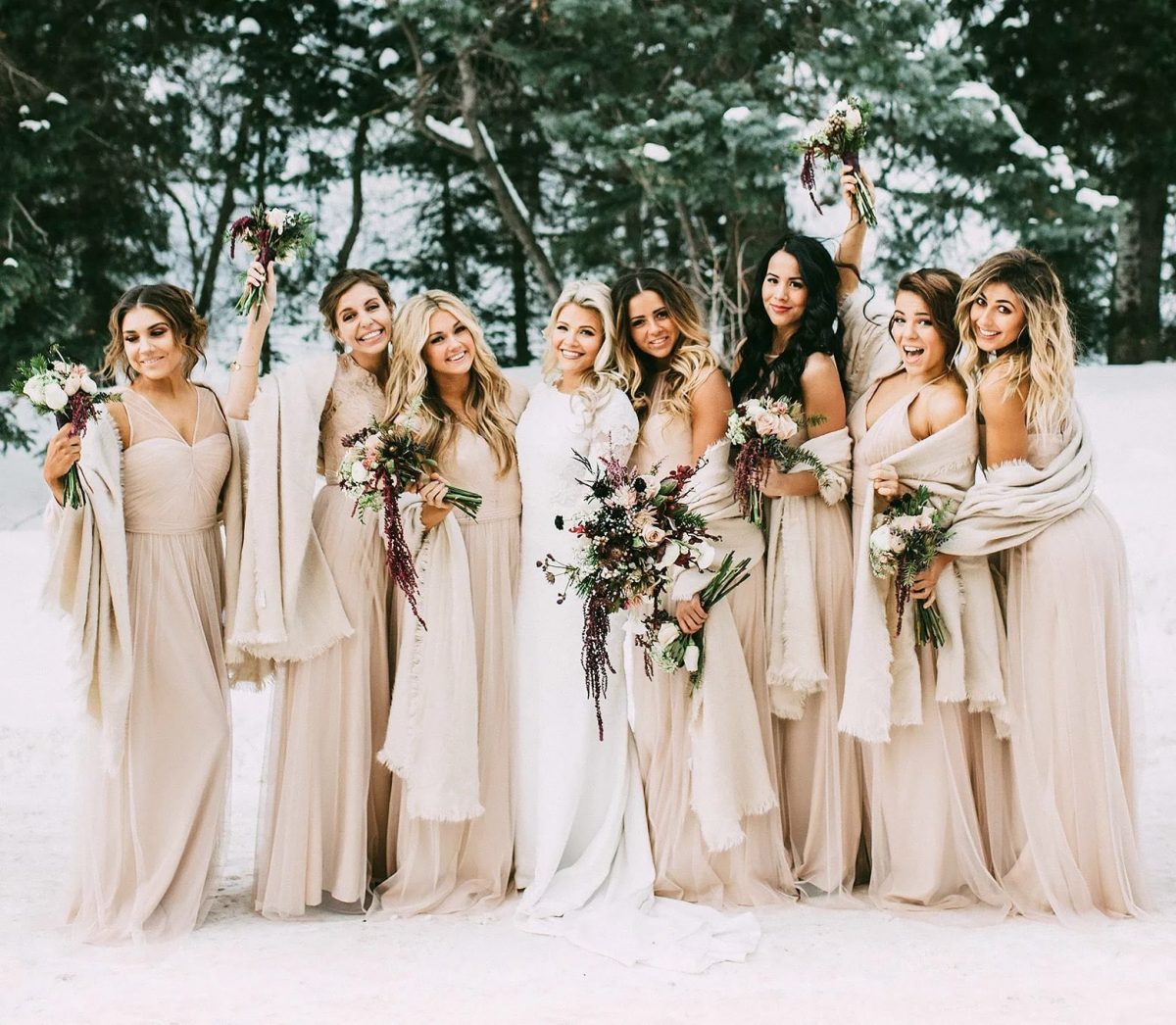 Rose gold and champagne winter wedding colors