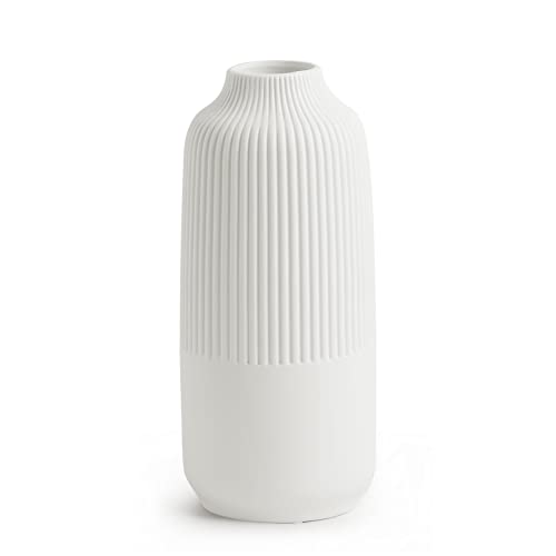 White Ceramic Vase Decorative Minimalist Modern Ribbed Vases