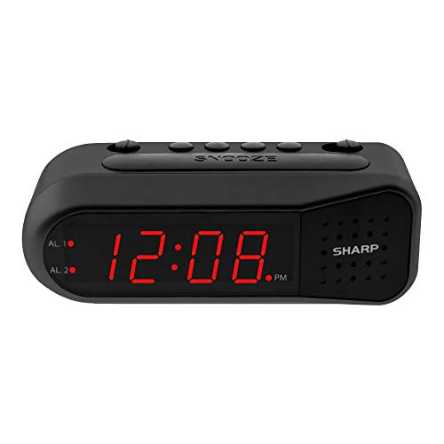 SHARP Digital Alarm Clock - Black Case with Red LEDs