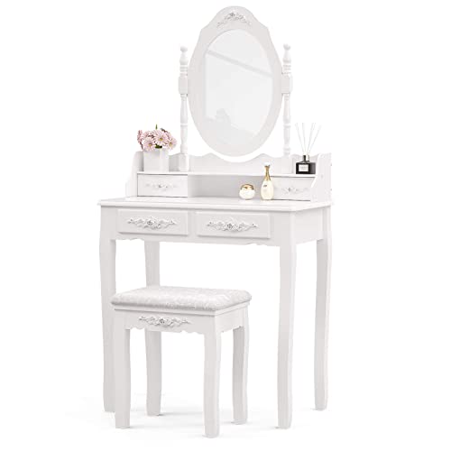 Mecor Vanity Table Set with Mirror & Stool