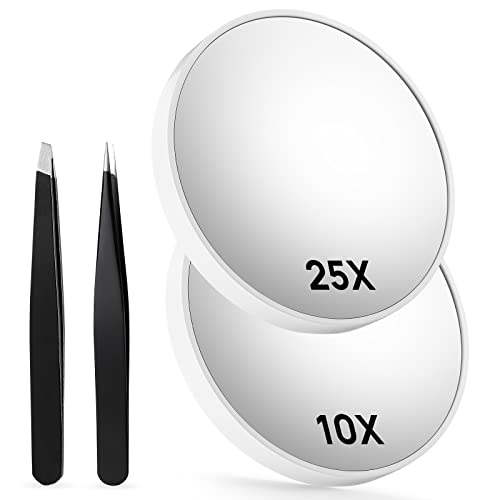 OMIRO 10X & 25X Magnifying Mirrors with Tweezers Set