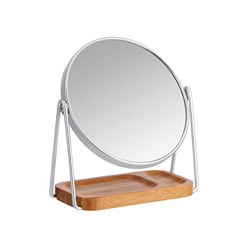 Vanity Round Mirror with Bamboo Tray Magnification