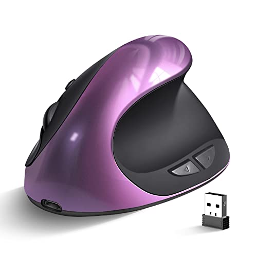 Woddlffy Wireless Ergonomic Mouse - Rechargeable, Right-Handed, Purple