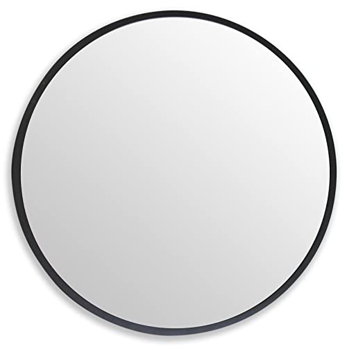 Large Black Round Wall Mirror for Living Room, Bedroom, and Foyer