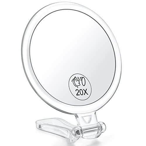 AMISCE Handheld Makeup Mirror - Portable, 2-Sided with 1X 20X Magnification