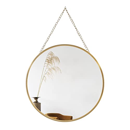 Gold Round Mirror with Hanging Chain