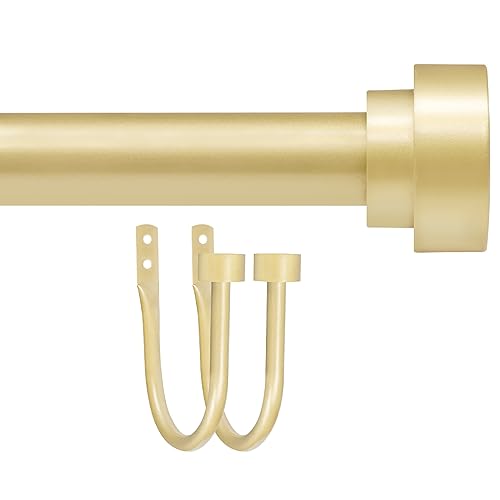 HIKAN Gold Curtain Rod with 2pcs Curtain Holdbacks