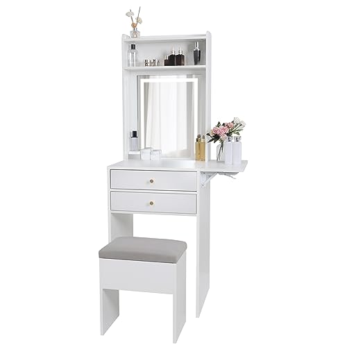 Small Vanity Desk Set with Mirror and Storage Chair