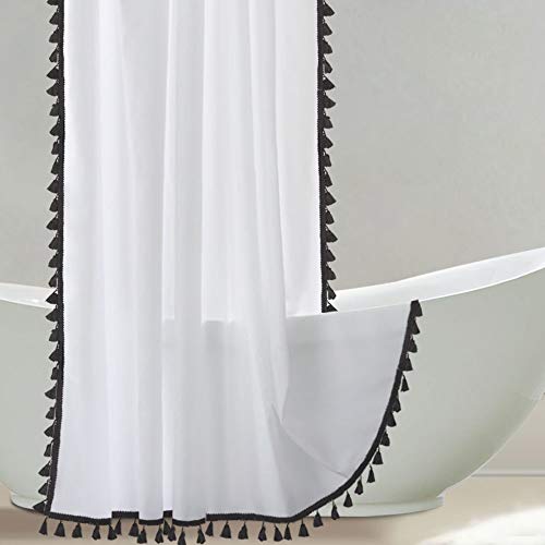 White Stall Shower Curtain with Black Tassel