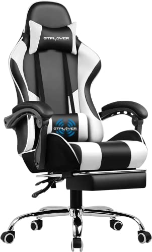 GTPLAYER Gaming Chair with Footrest and Lumbar Support (White)