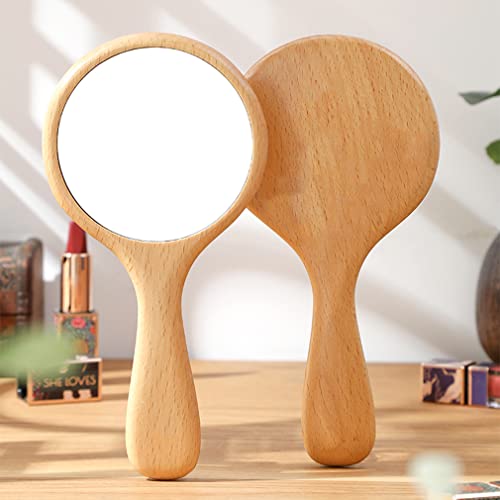 TOF&HAMY Small Handle Hand Mirror Wooden Frame