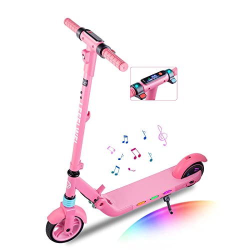 Colorful Electric Scooter for Kids Ages 6-12 with LED Lights and Bluetooth Speaker