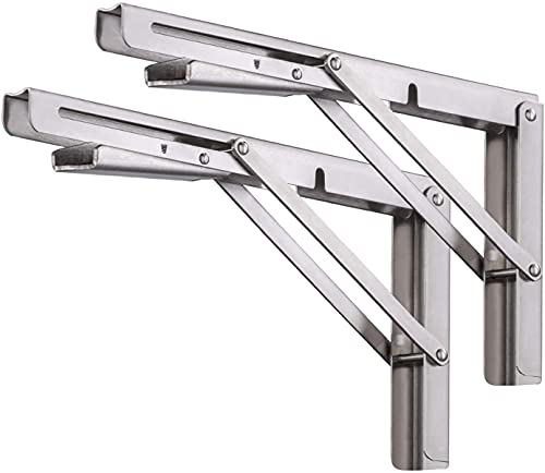Pynsseu Folding Shelf Brackets - Heavy Duty Stainless Steel