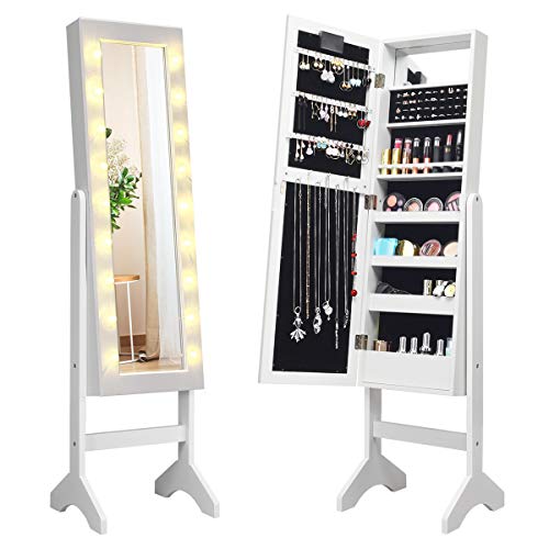 LED Jewelry Armoire with Full Length Mirror