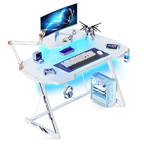 MOTPK White Gaming Desk with LED Lights