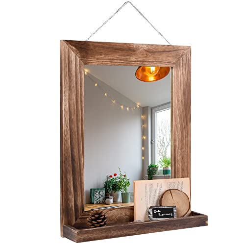 Rustic Wall Mirror with Shelf - Vintage Style Decor