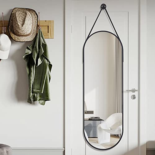 Oval Full Length Mirror with Hanging Leather Strap