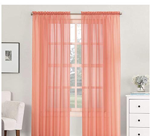 Elegant Voile Window Curtains 84" for Bedroom/Kitchen (Peach)