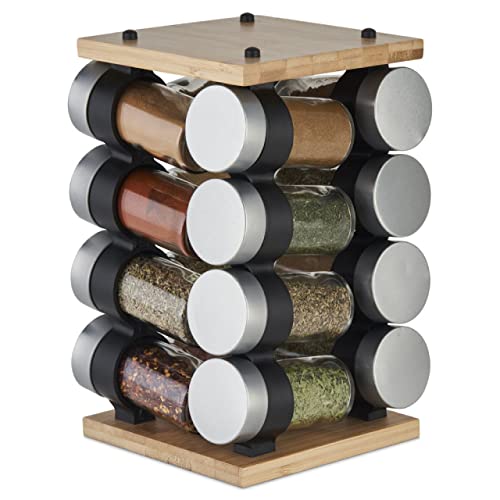 Cole & Mason Blyth Wooden Spice Rack - Stylish and Functional 16 Jar Carousel Bamboo - Rotating and Spinning Design
