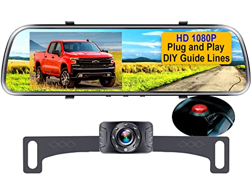 HD 1080P Backup Camera Mirror - Easy Set up Rear View Mirror with License Plate Camera