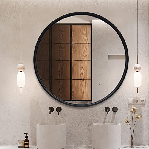 Large Round Bathroom Mirror with Metal Frame