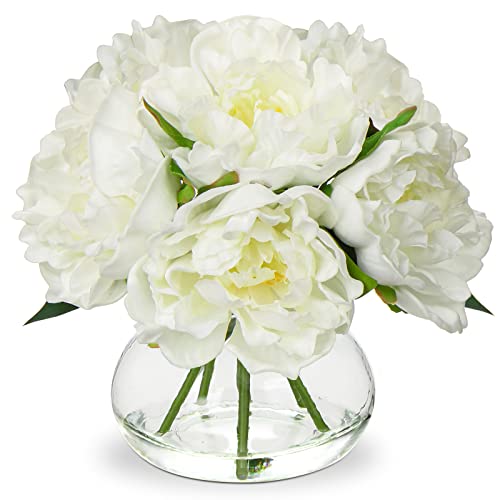 White Peonies Artificial Flowers with Vase