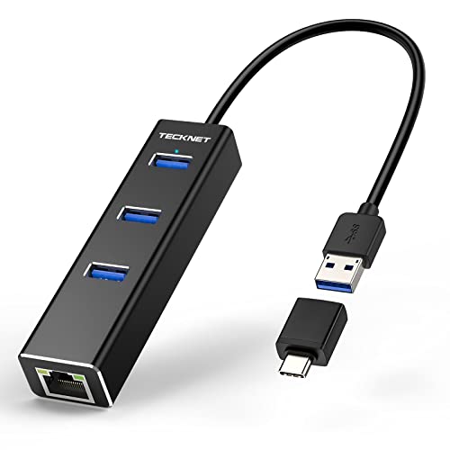 TECKNET USB to Ethernet Adapter and 3-Port USB 3.0 Hub