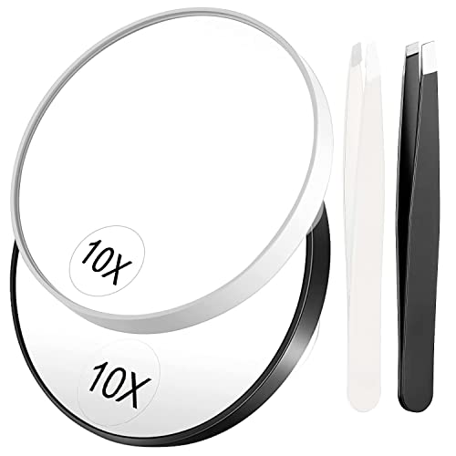 Portable 10X Magnifying Mirror with Tweezers