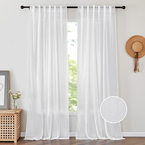 PONY DANCE White Sheer Curtains - Linen Texture Drapes